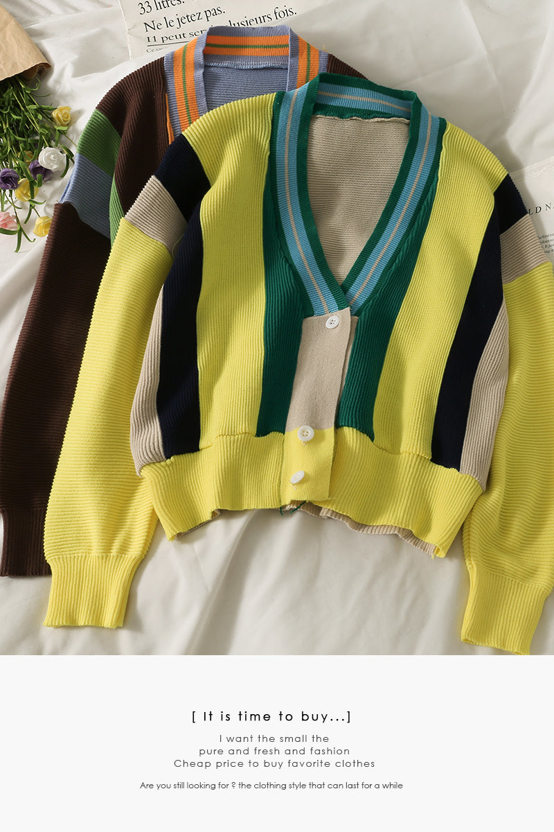 Sweater Rainbow Stripe contrast sweater versatile top  1752