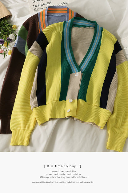 Sweater Rainbow Stripe contrast sweater versatile top  1752