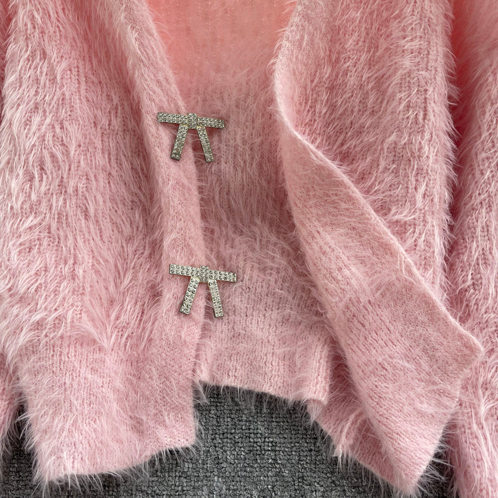 Sweet temperament imitation mink hair high waist short sweater coat  1620