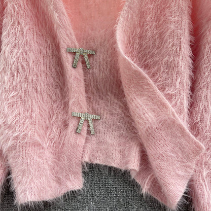 Sweet temperament imitation mink hair high waist short sweater coat  1620