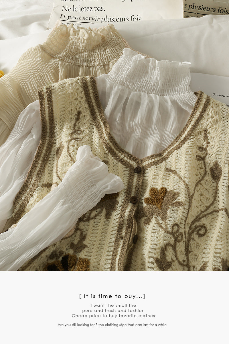 Versatile Pleated Chiffon shirt perspective bottoming shirt  1703