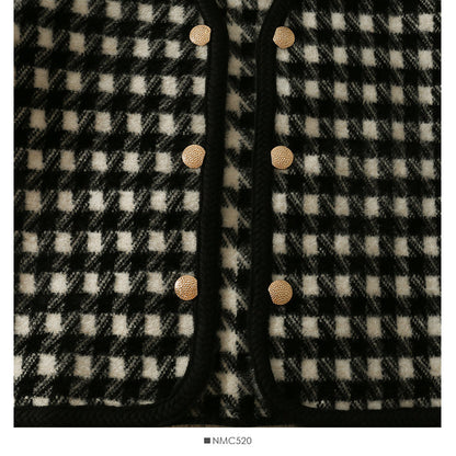 Hong Kong Vintage Plaid double breasted cardigan thickened sweater female  1943