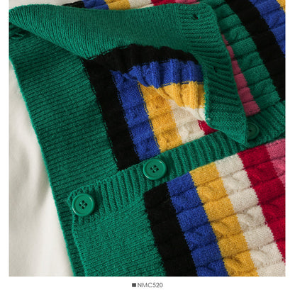 Elegant color stripe single breasted thin women's sweater  1788