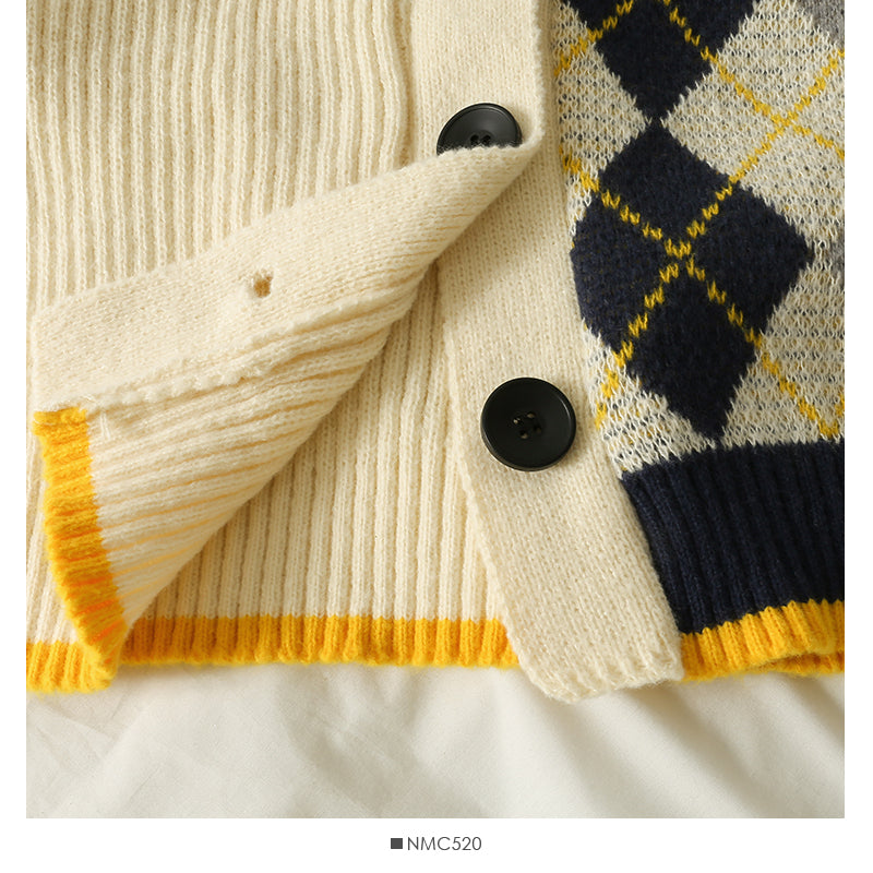 Contrast stitched diamond check single breasted low neck T-shirt  1840