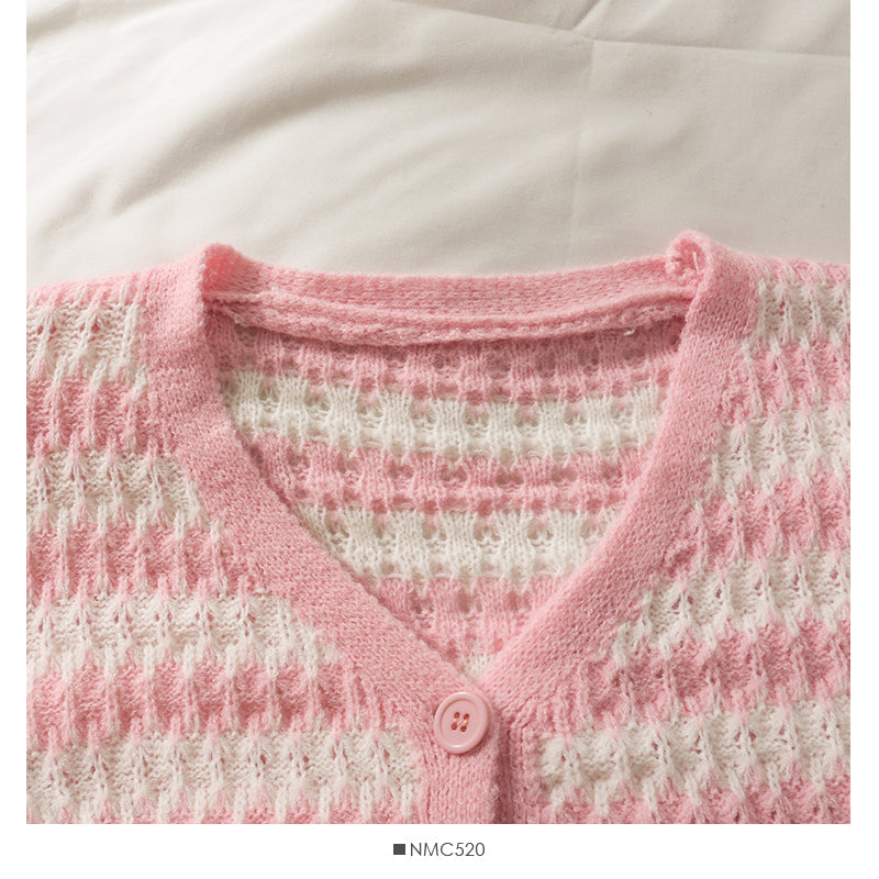 Korean stripe loose and thin short single breasted cardigan sweater  1883