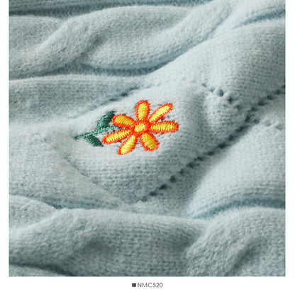 Sweater women's Linen embroidered short Knitted Top  1763