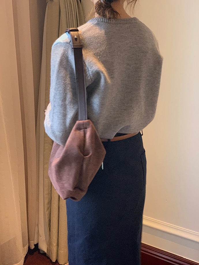 Gentle, vintage, round-neck plaid cardigan  1434