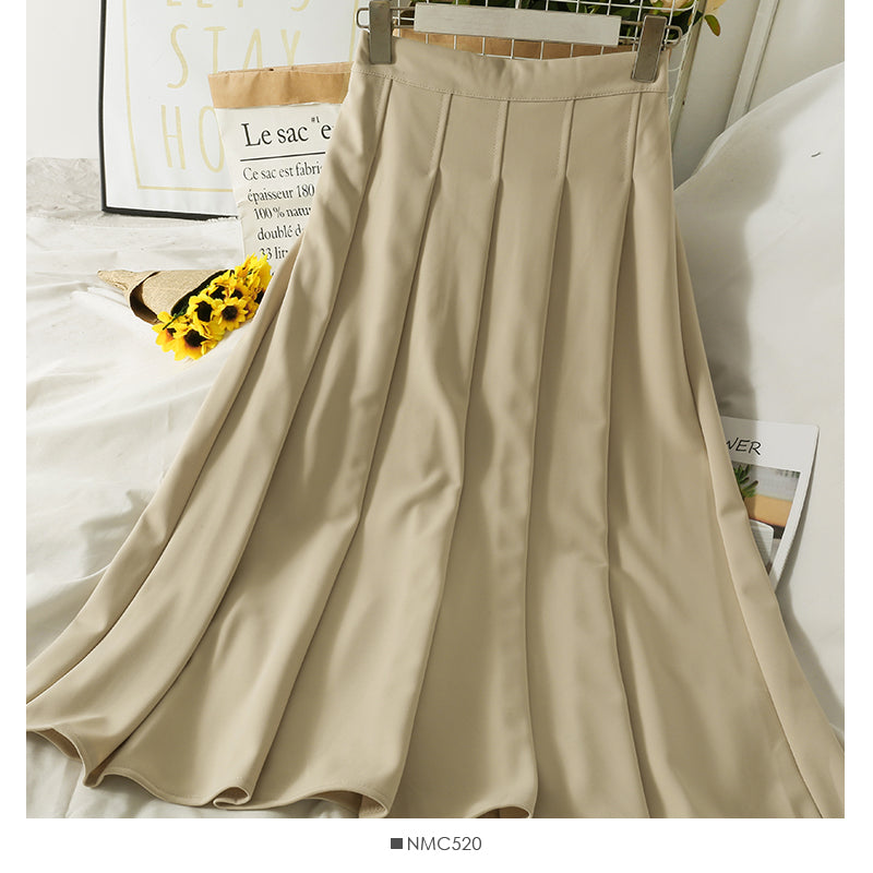 Hong Kong style retro high waist thin solid color versatile skirt for women  2540