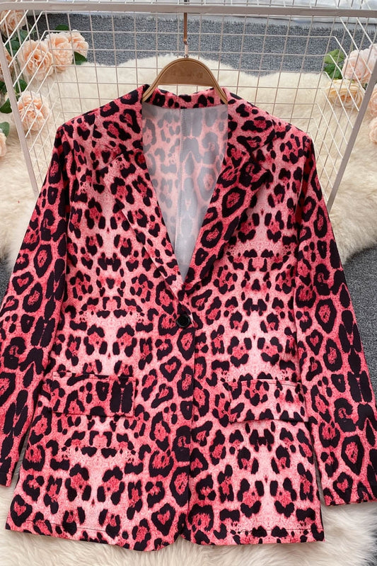 European and American style versatile medium and long leopard print suit  1563