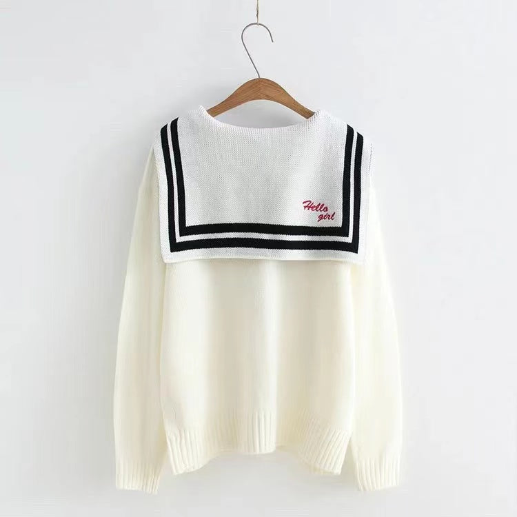 Navy collar long sleeve sweater, student tie bow knit cardigan  1414