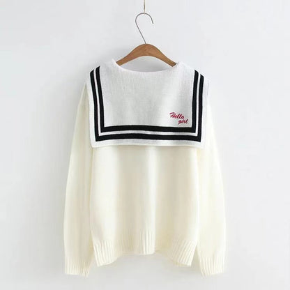 Navy collar long sleeve sweater, student tie bow knit cardigan  1414