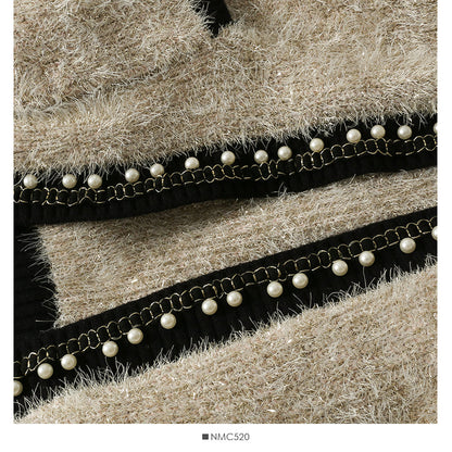 Hong Kong style retro nail bead medium long cardigan loose Long Sleeve Jacket Women  2042