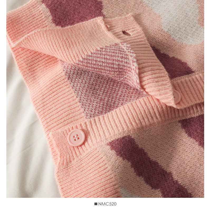 New leopard print short single breasted long sleeved cardigan  1851