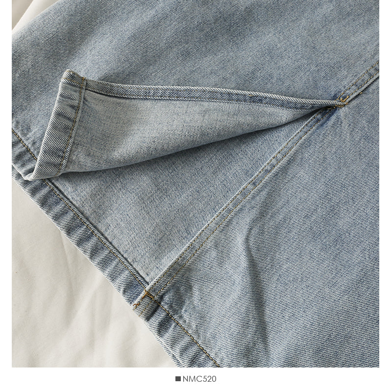 Han Fan simple and versatile solid medium length denim skirt  2534