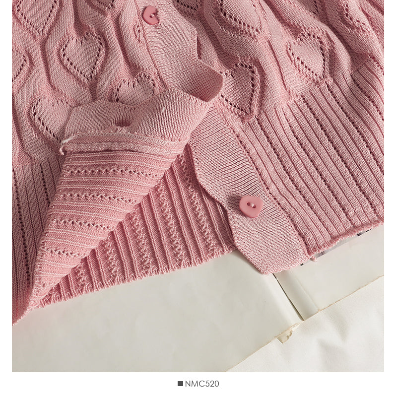 Heart shaped Plaid hollowed out wave edge long sleeve sweater for women  1759