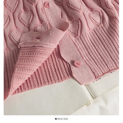 Heart shaped Plaid hollowed out wave edge long sleeve sweater for women  1759