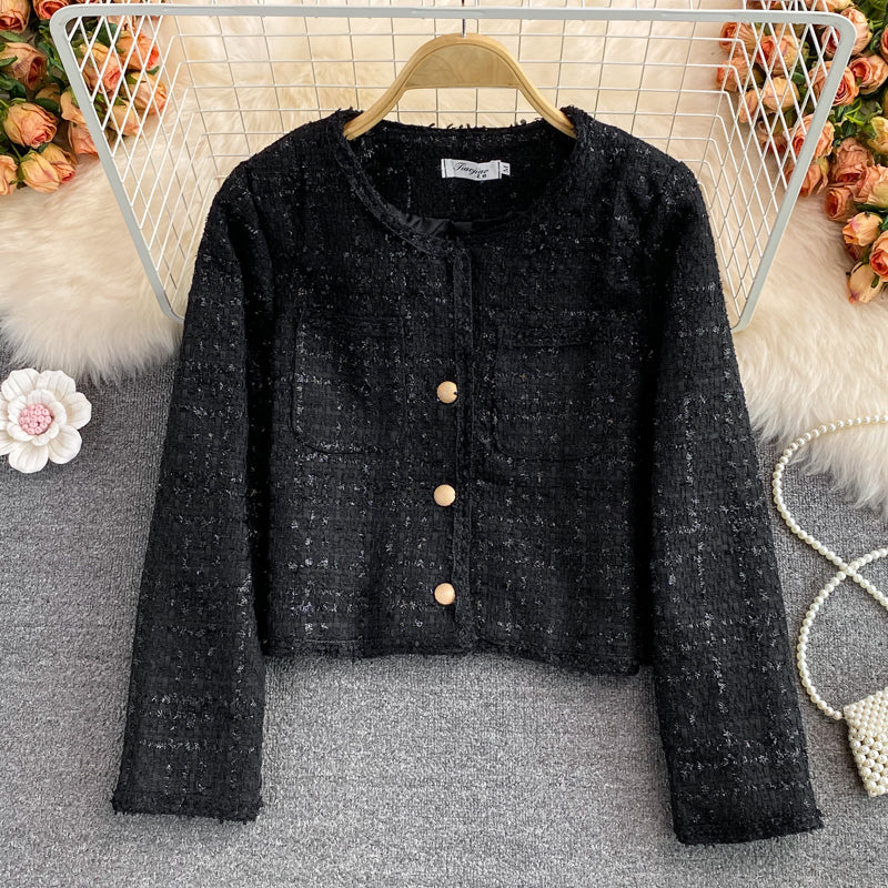 Small fragrance tweed temperament top short white coat  1683