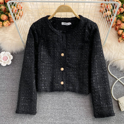 Small fragrance tweed temperament top short white coat  1683