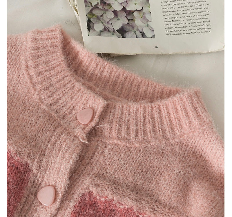 Short long sleeve single breasted knit, cardigan patchwork color sweater  1447