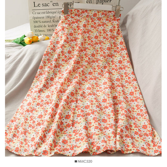 High Waist Hip Wrap Skirt medium length small floral large swing skirt  2504