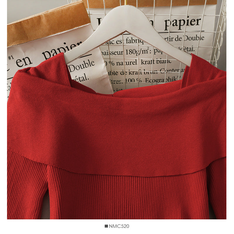 Korean slim butterfly dew clavicle sweater  1828