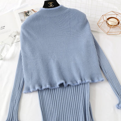 Small fragrance slim fit bag hip cloak shawl wool dress knee two piece suit  2349