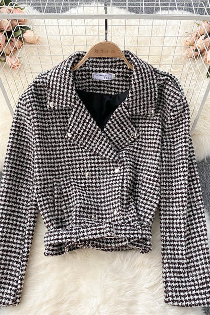 French retro temperament Lapel thousand bird high waist short style  1568