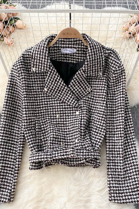 French retro temperament Lapel thousand bird high waist short style  1568