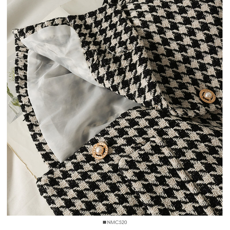 Korean retro three button short thousand bird lattice small suit for women  2087