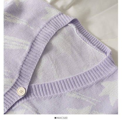 Meteor print bright silk loose and thin low neck sweater  1940