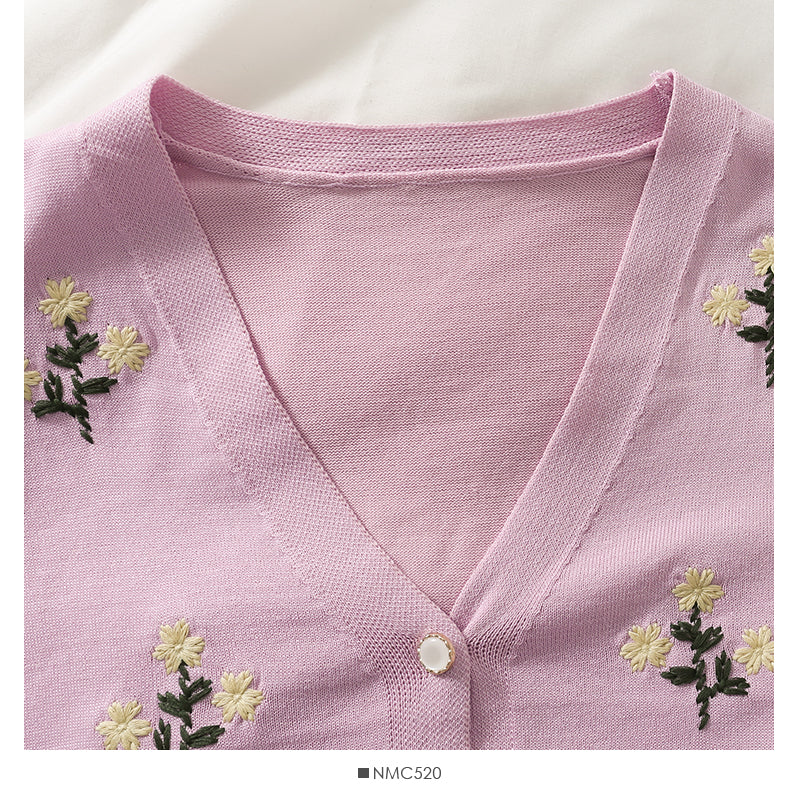 Vintage embroidered short cardigan single breasted long sleeved sweater  1811