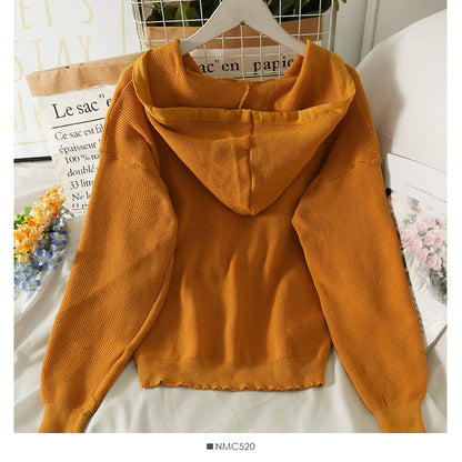 Drawstring hooded slim Sweater Jacket Women  1791