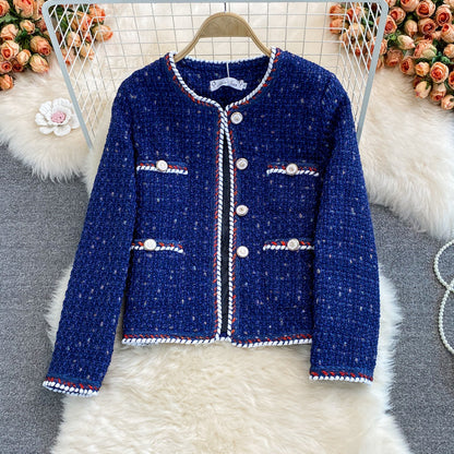 Retro small fragrant tweed coat female  1667