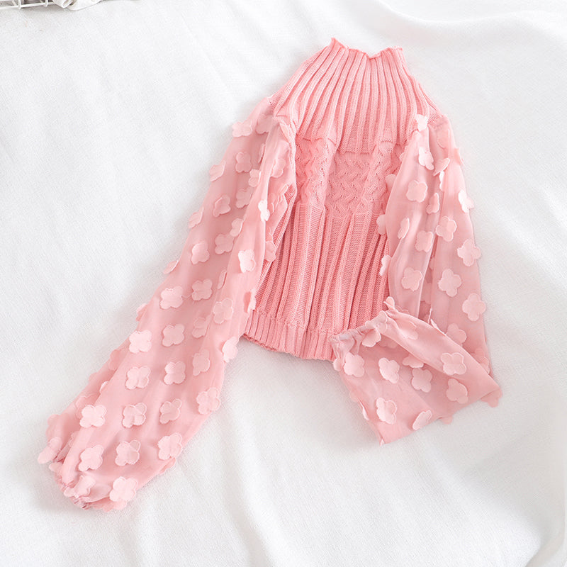 Sweet applique long sleeve cropped sweater  1480