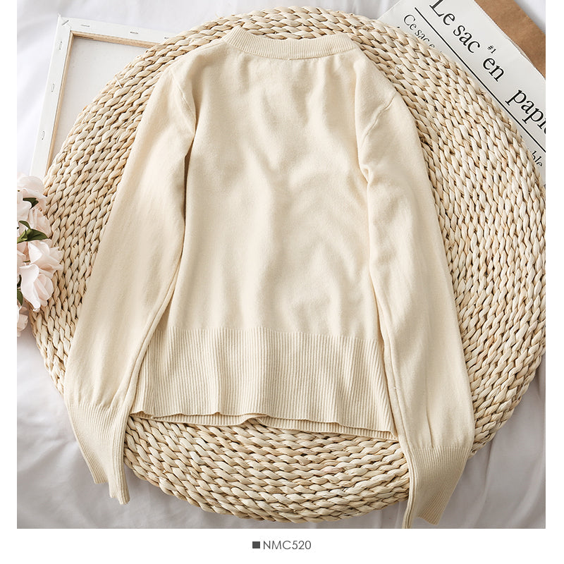 Round neck single row pearl button cardigan sweater coat  1865