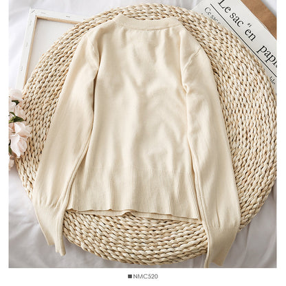 Round neck single row pearl button cardigan sweater coat  1865