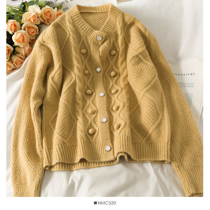 Sweater cardigan top diamond lattice long sleeve sweater fashion  1829
