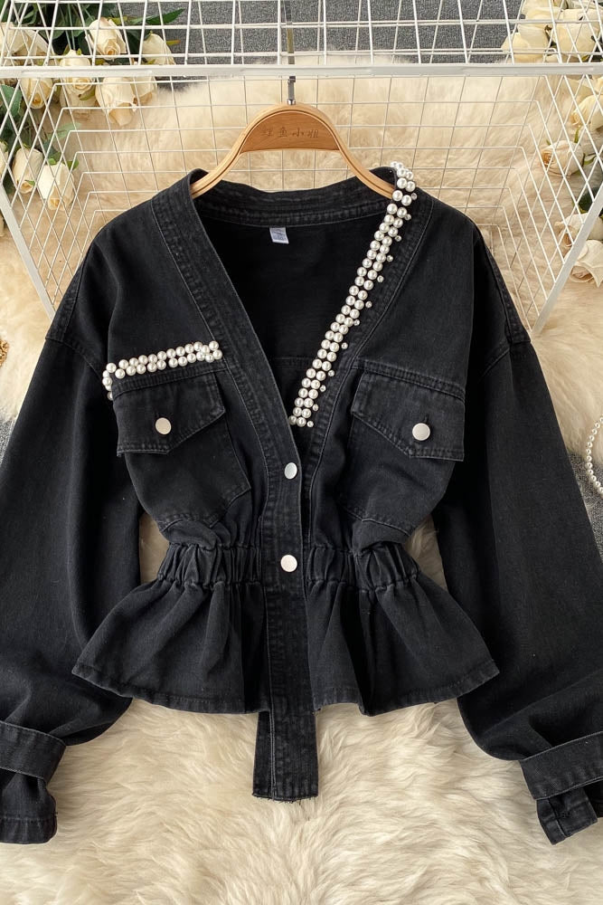 Denim jacket feminine V-neck  1513