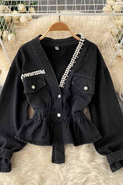 Denim jacket feminine V-neck  1513