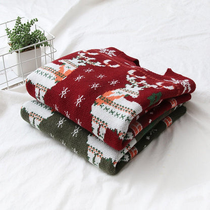 Christmas snowflake deer jacquard knit, fall/winter round neck loose bottom sweater, pullover sweater  1415