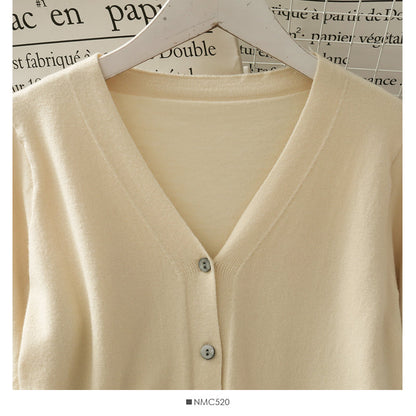 Single breasted V-neck cardigan long sleeve bottomed blouse female  1794