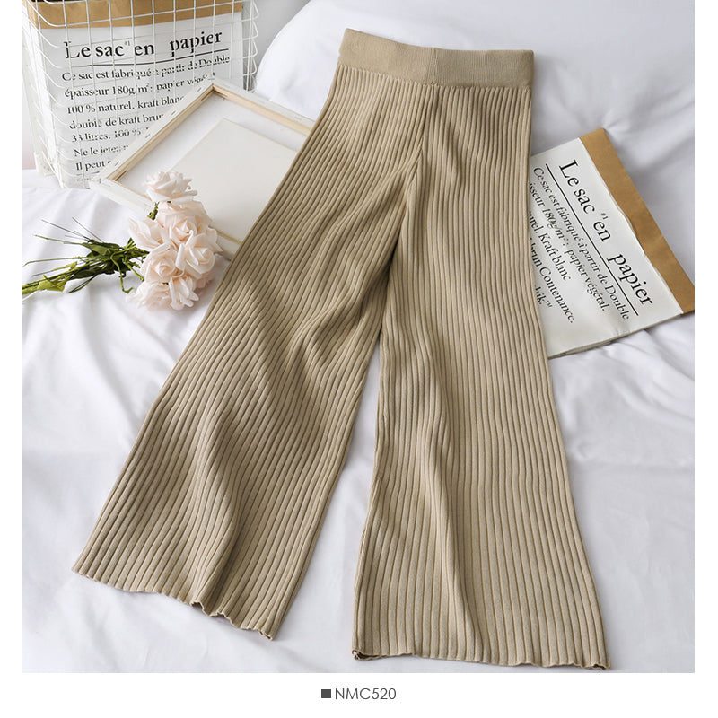 Hanging neck fake two-piece Sweater Top + high waist hanging wide leg pants  1728