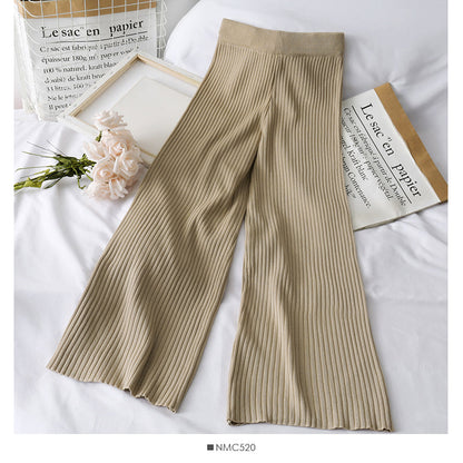 Hanging neck fake two-piece Sweater Top + high waist hanging wide leg pants  1728