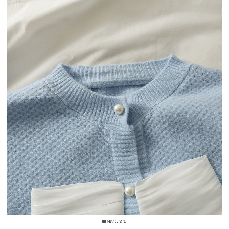 Korean contrast stitched bow decorative round neck T-shirt  1808