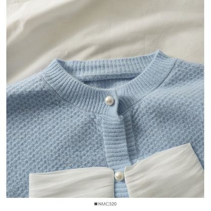 Korean contrast stitched bow decorative round neck T-shirt  1808