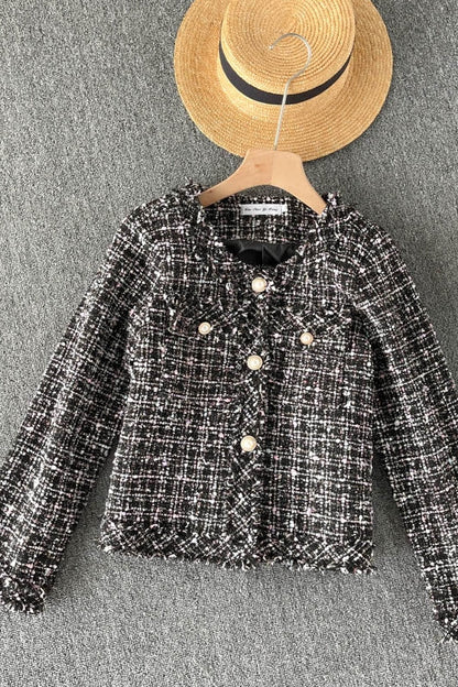 Small fragrant clothes plaid coat women's cardigan top  1547