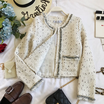 Small fragrant clothes retro short coat spring tassel round neck small coat  1663