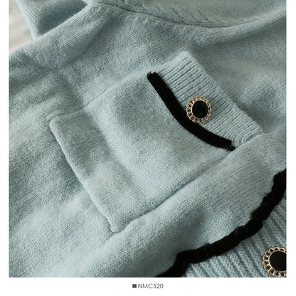 Sweater women's stripe loose thin single breasted sweater  1975