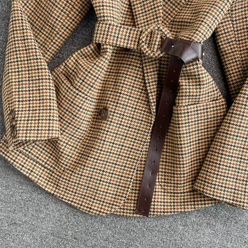 Plaid suit coat wool waist British style  1642