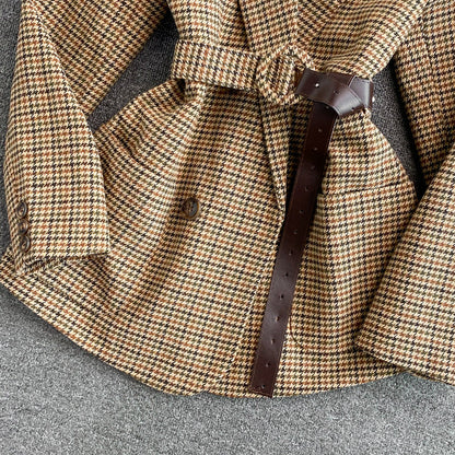 Plaid suit coat wool waist British style  1642